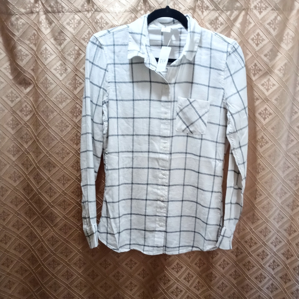 NWT Gap White Window Pane Shirt